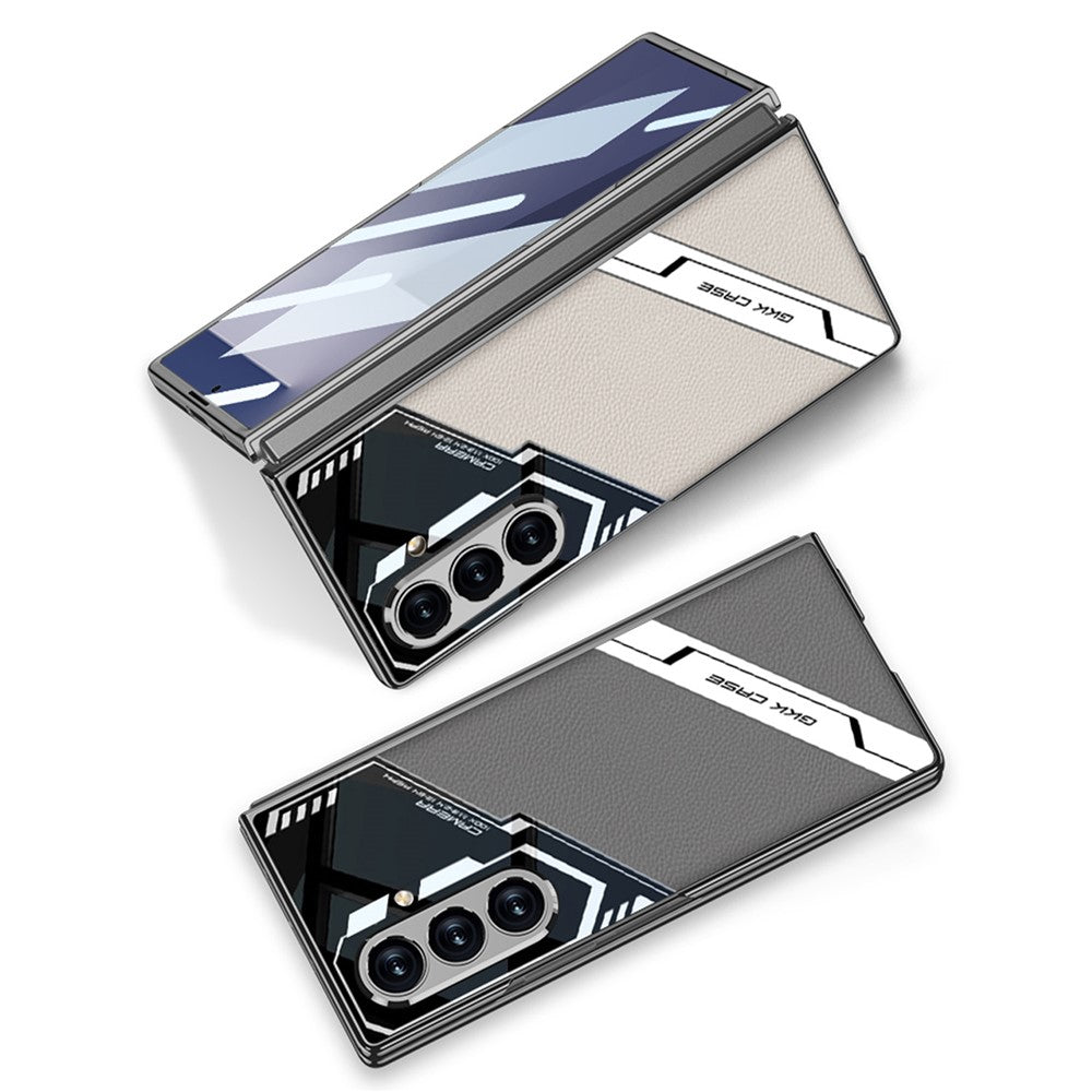 GKK For Samsung Galaxy Z Fold7 5G Magnetic Case Electroplating PC + Tempered Glass + PU Phone Cover - Titanium Grey
