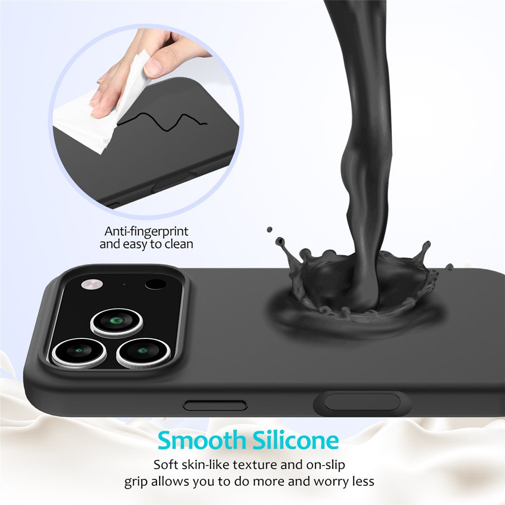 For iPhone 17 Pro Max Case Drop Proof Liquid Silicone Soft Lining Back Phone Cover - Black