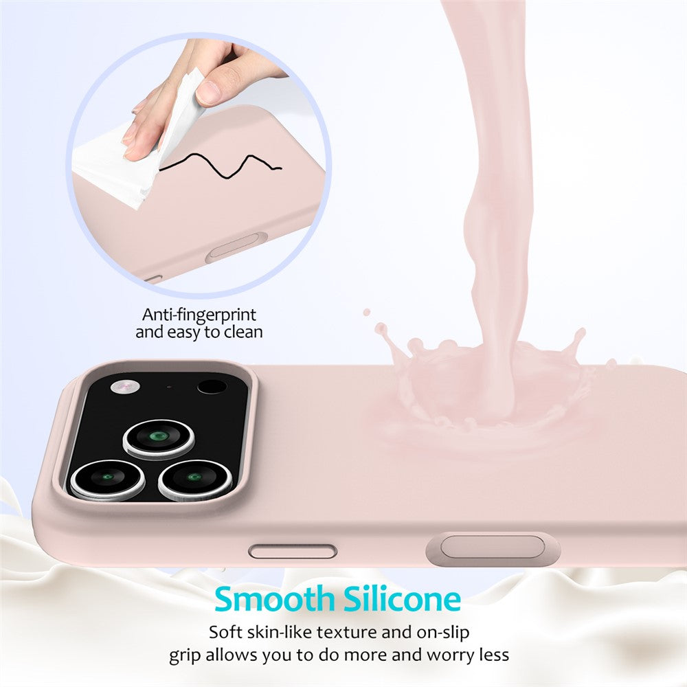 For iPhone 17 Pro Max Case Drop Proof Liquid Silicone Soft Lining Back Phone Cover - Pink