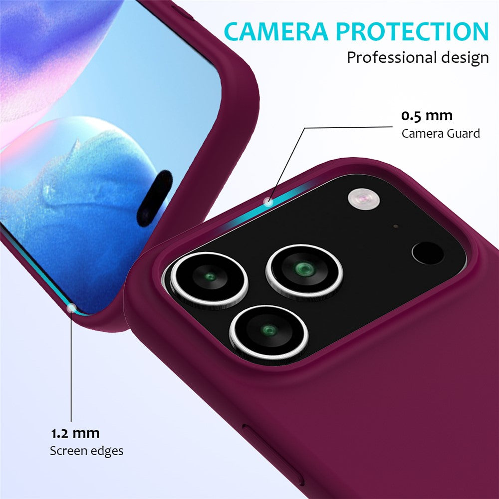 For iPhone 17 Pro Max Case Drop Proof Liquid Silicone Soft Lining Back Phone Cover - Wine Red