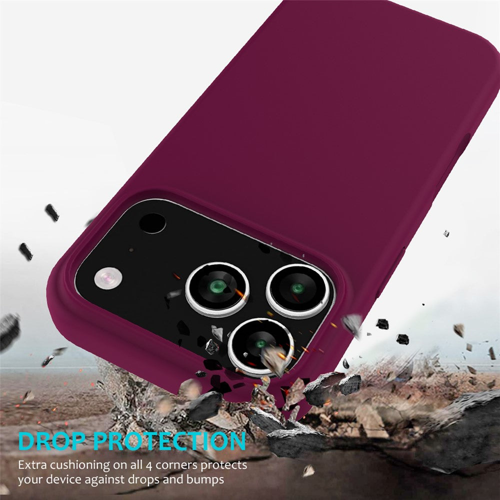 For iPhone 17 Pro Max Case Drop Proof Liquid Silicone Soft Lining Back Phone Cover - Wine Red