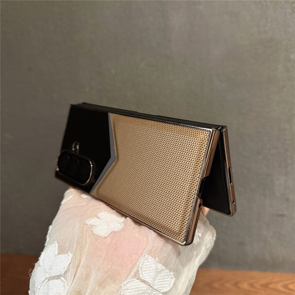 For Samsung Galaxy Z Fold7 5G Case Genuine Cow Leather + PC Contrast Design Phone Cover with Screen Protector - Dark Blue