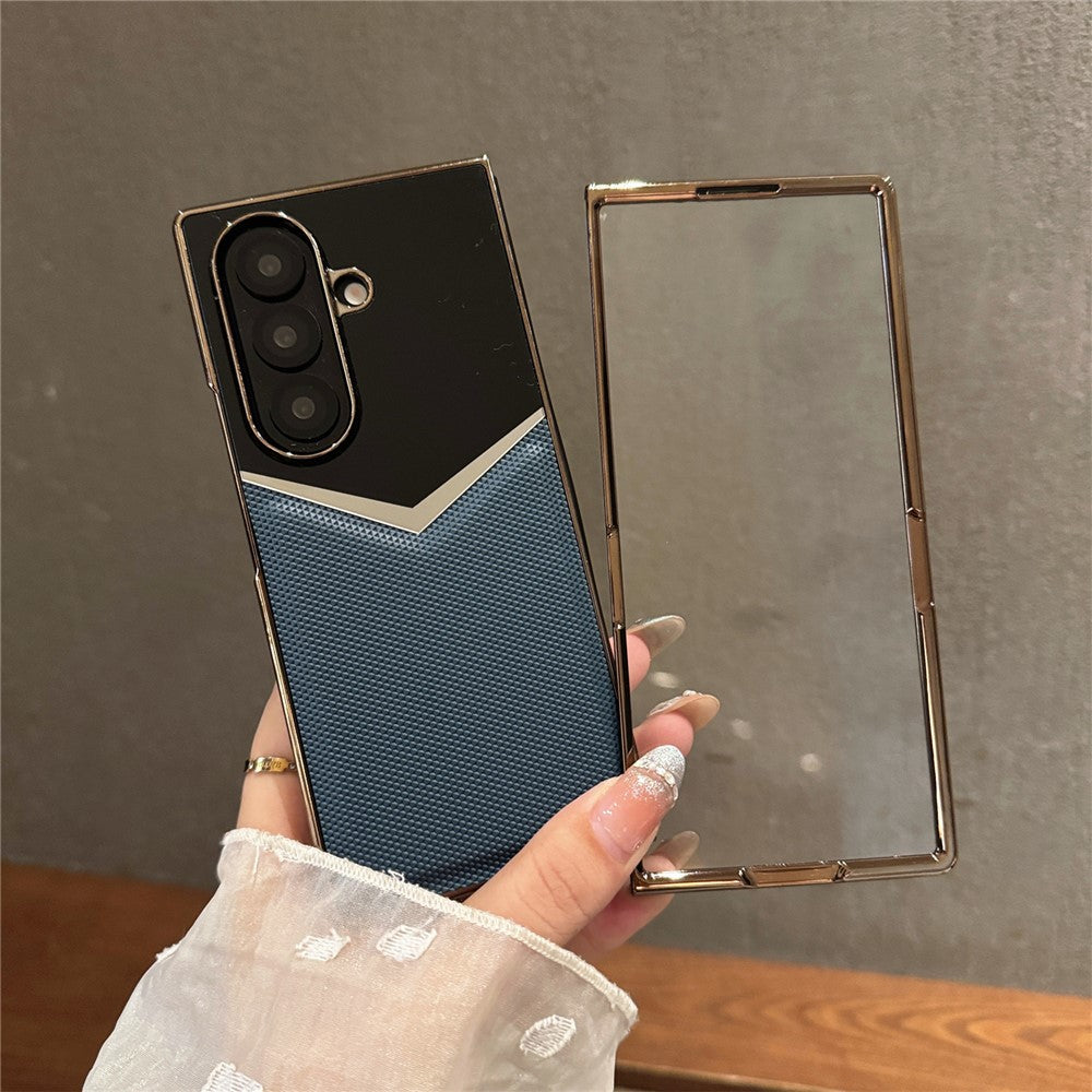 For Samsung Galaxy Z Fold7 5G Case Genuine Cow Leather + PC Contrast Design Phone Cover with Screen Protector - Black