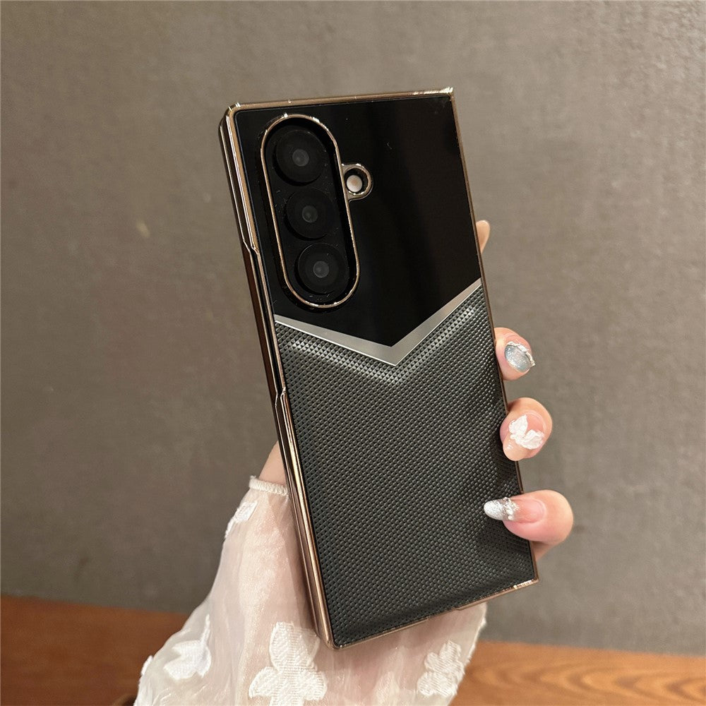 For Samsung Galaxy Z Fold7 5G Case Genuine Cow Leather + PC Contrast Design Phone Cover with Screen Protector - Blackish Green