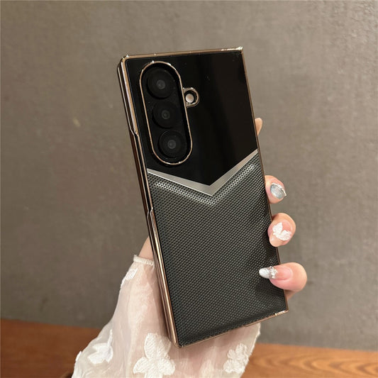 For Samsung Galaxy Z Fold7 5G Case Genuine Cow Leather + PC Contrast Design Phone Cover with Screen Protector - Blackish Green