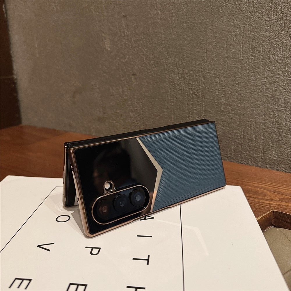 For Samsung Galaxy Z Fold7 5G Case Genuine Cow Leather + PC Contrast Design Phone Cover with Screen Protector - Desert Gold