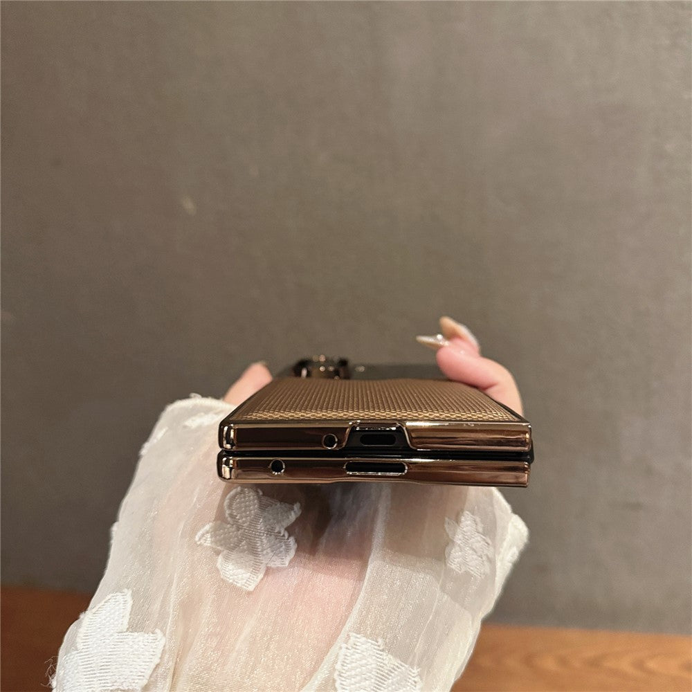 For Samsung Galaxy Z Fold7 5G Case Genuine Cow Leather + PC Contrast Design Phone Cover with Screen Protector - Desert Gold