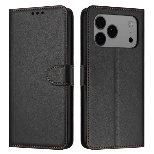 For iPhone 17 Pro Max Case Stand Wallet Leather Phone Cover with Strap - Black
