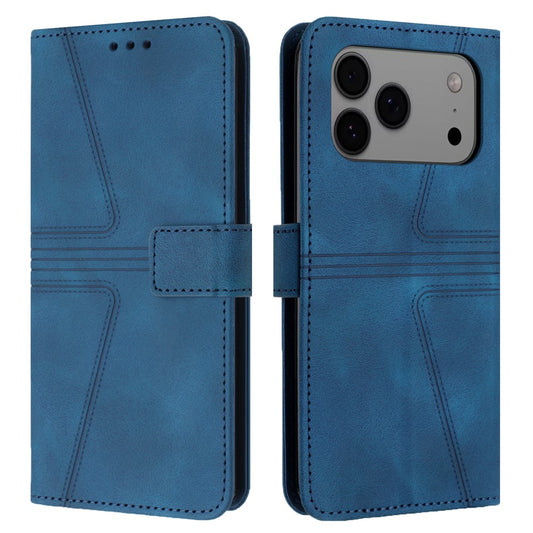 For iPhone 17 Pro Max Case Triangle Imprinted Anti-Scratch Phone Wallet Cover - Blue