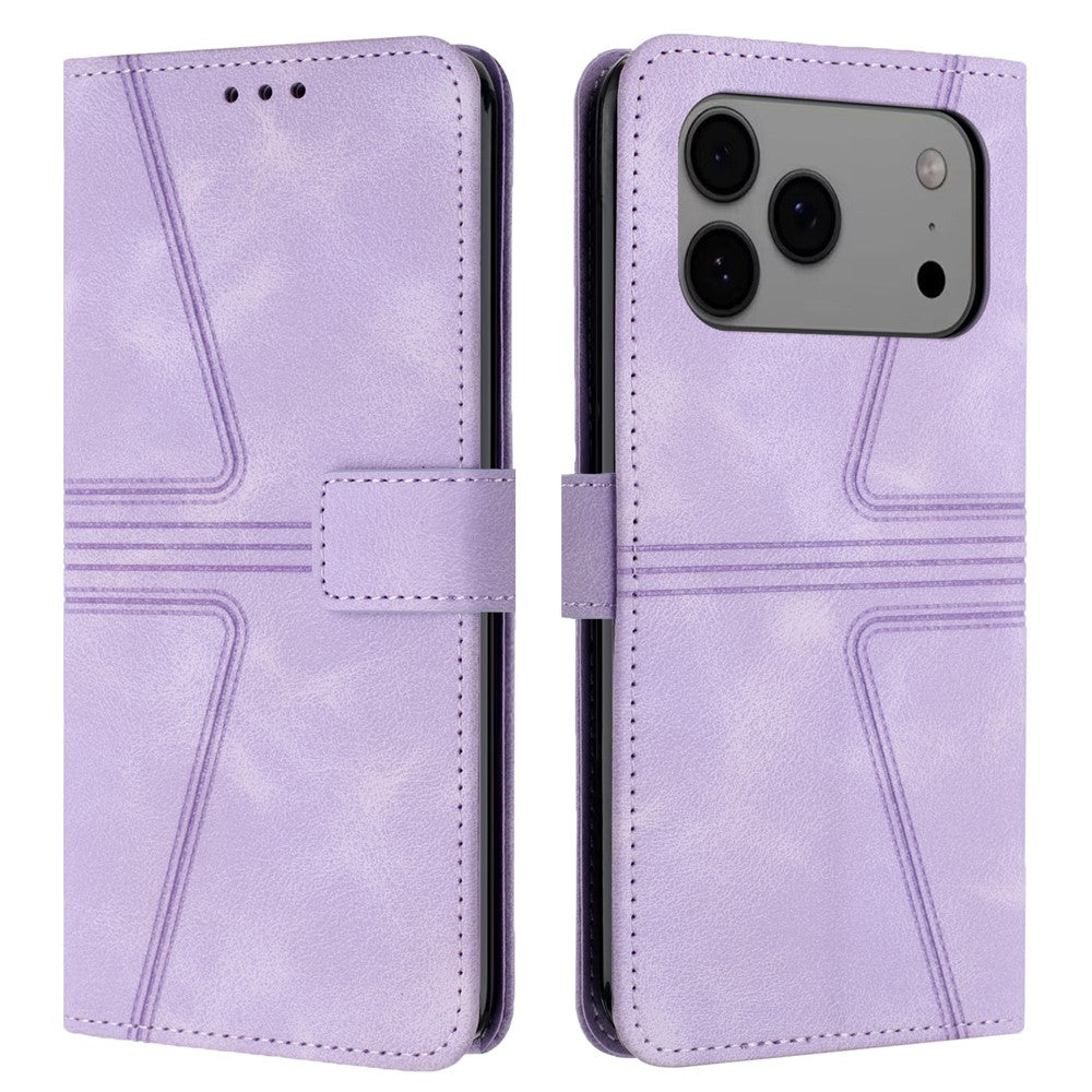 For iPhone 17 Pro Max Case Triangle Imprinted Anti-Scratch Phone Wallet Cover - Purple