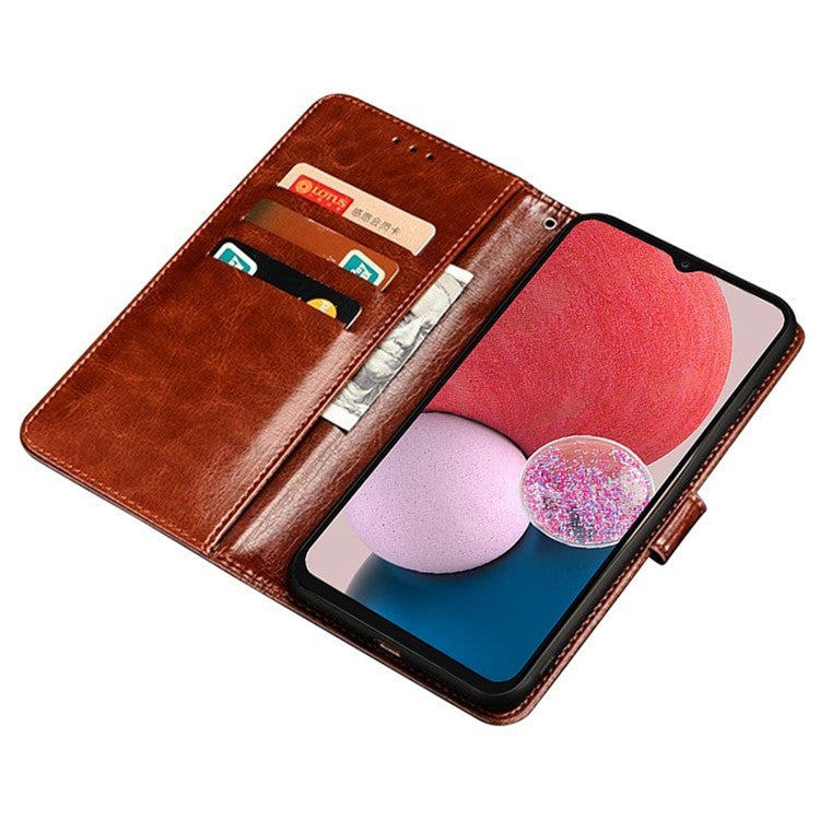 IDEWEI For Samsung Galaxy S23 Ultra Anti-dust PU Leather Foldable Stand Wallet Crazy Horse Texture Shockproof Case Flip Phone Cover - Brown