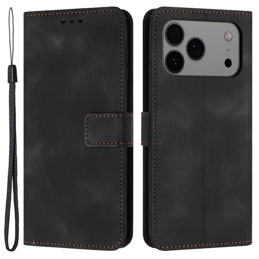 For iPhone 17 Pro Max Case Solid Color Leather Wallet Protective Phone Cover - Black