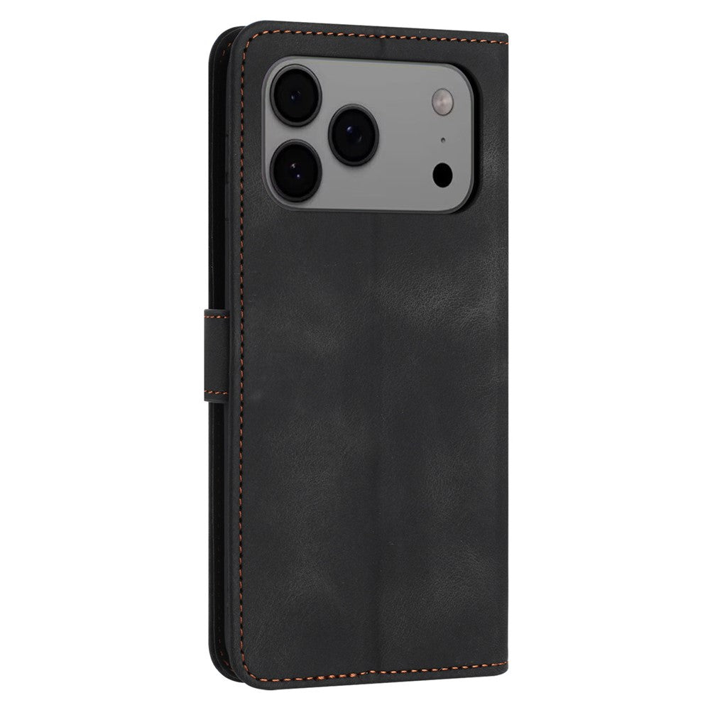 For iPhone 17 Pro Max Case Solid Color Leather Wallet Protective Phone Cover - Black