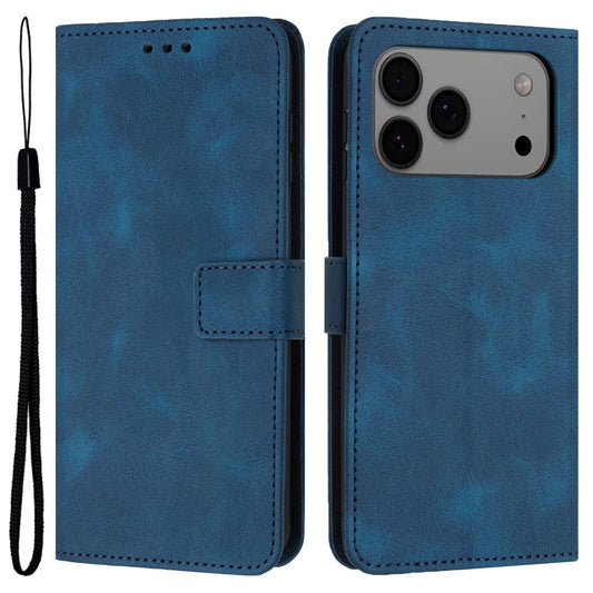 For iPhone 17 Pro Max Case Solid Color Leather Wallet Protective Phone Cover - Blue