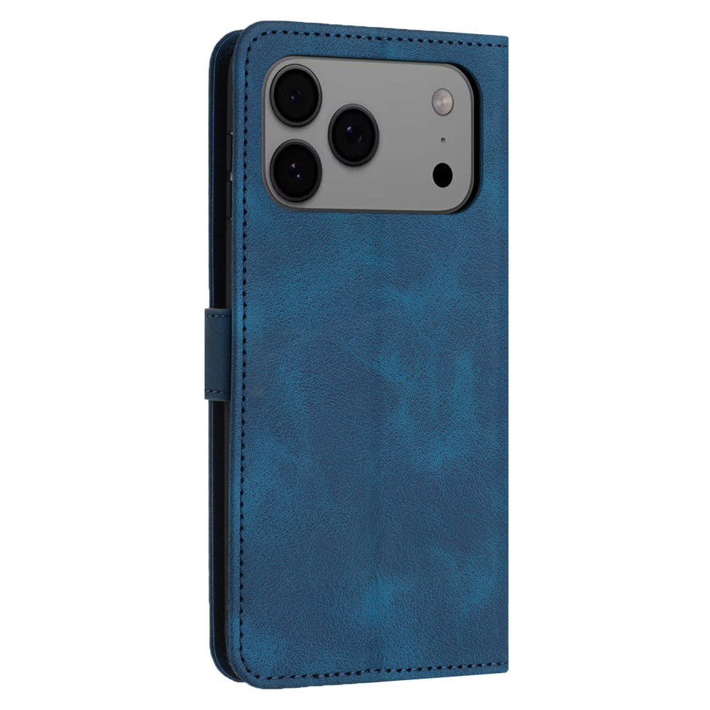 For iPhone 17 Pro Max Case Solid Color Leather Wallet Protective Phone Cover - Blue