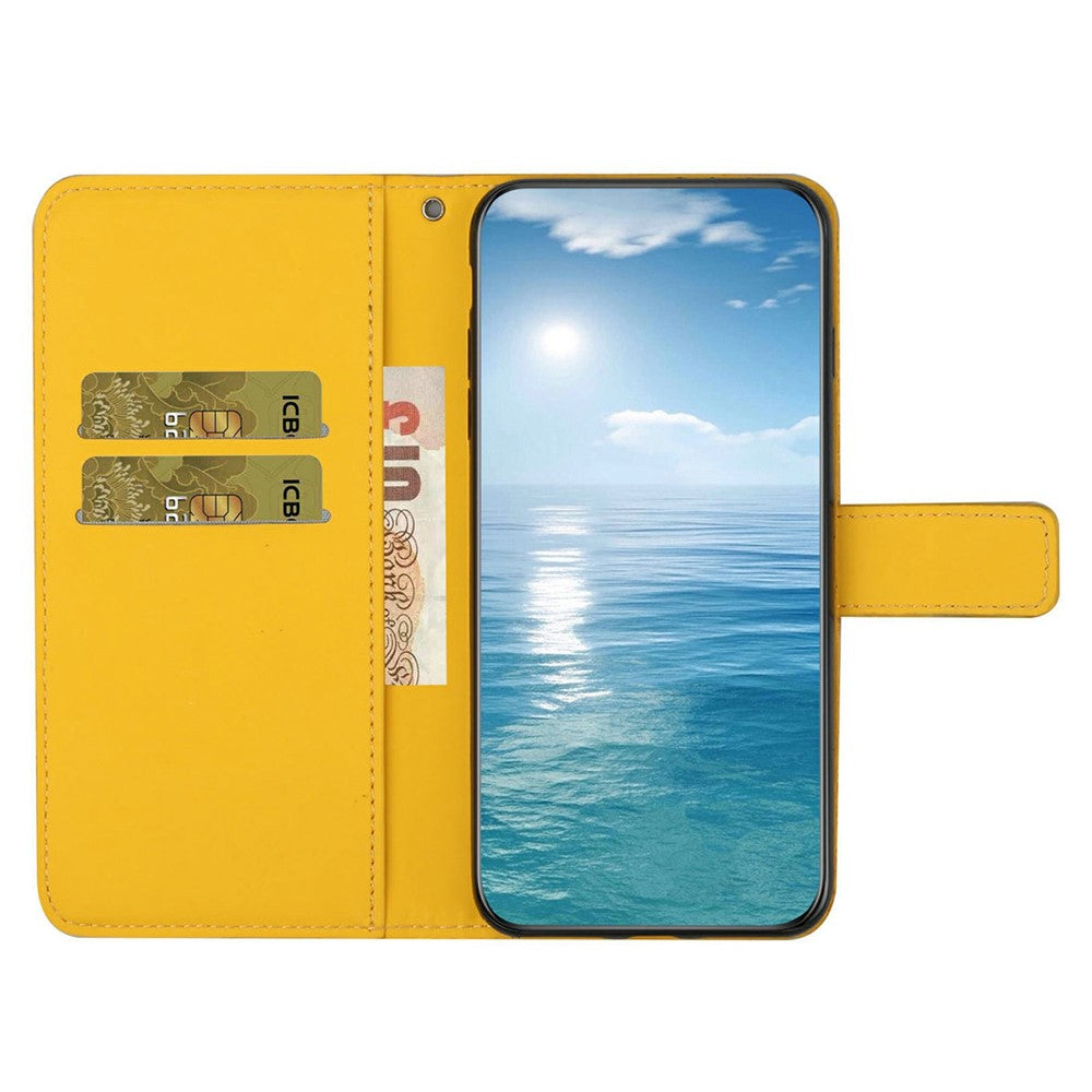 For iPhone 17 Pro Max Case Leather Case Ethnic Style Wallet Phone Cover with Strap - Yellow