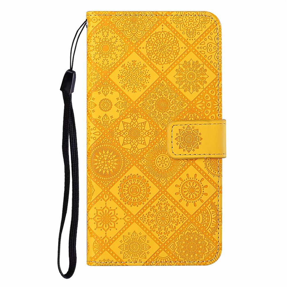 For iPhone 17 Pro Max Case Leather Case Ethnic Style Wallet Phone Cover with Strap - Yellow