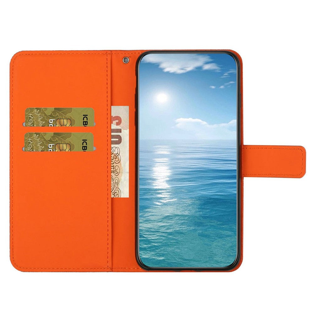 For iPhone 17 Pro Max Case Leather Case Ethnic Style Wallet Phone Cover with Strap - Orange