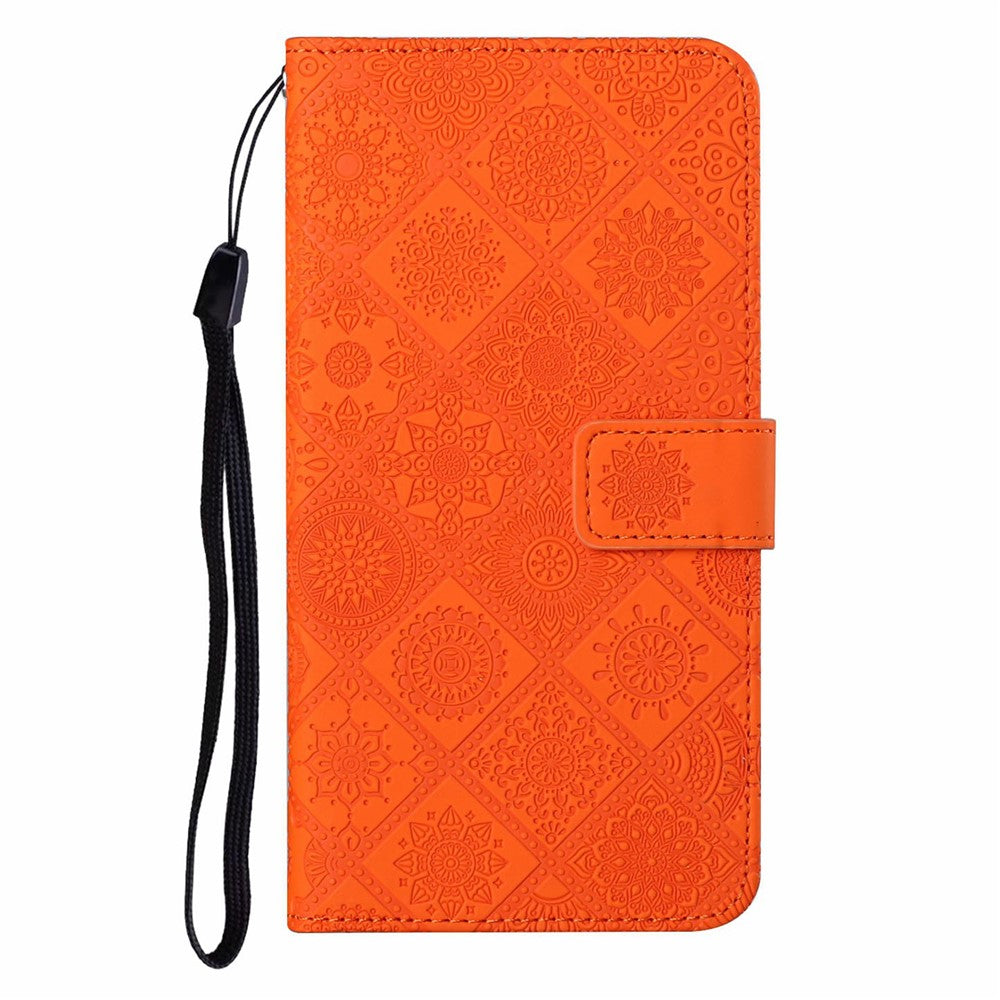 For iPhone 17 Pro Max Case Leather Case Ethnic Style Wallet Phone Cover with Strap - Orange