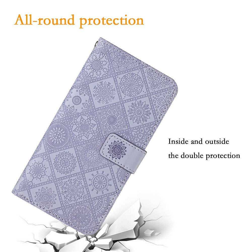 For iPhone 17 Pro Max Case Leather Case Ethnic Style Wallet Phone Cover with Strap - Purple