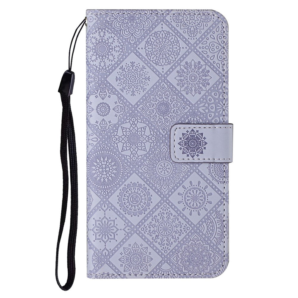 For iPhone 17 Pro Max Case Leather Case Ethnic Style Wallet Phone Cover with Strap - Purple