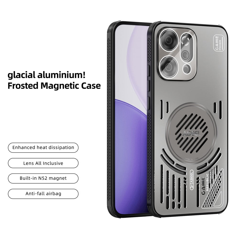 ABEEL For Oppo Reno14 Pro 5G (Global) Magnetic Case Aluminium Alloy + PC + TPU Hollow Heat Dissipation Phone Cover - Titanium Grey