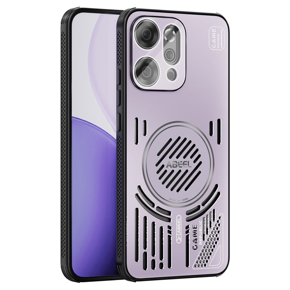 ABEEL For Oppo Reno14 Pro 5G (Global) Magnetic Case Aluminium Alloy + PC + TPU Hollow Heat Dissipation Phone Cover - Pink Purple