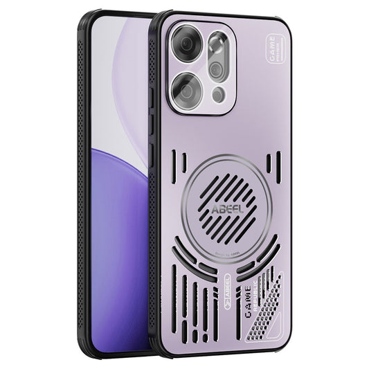 ABEEL For Oppo Reno14 Pro 5G (Global) Magnetic Case Aluminium Alloy + PC + TPU Hollow Heat Dissipation Phone Cover - Pink Purple