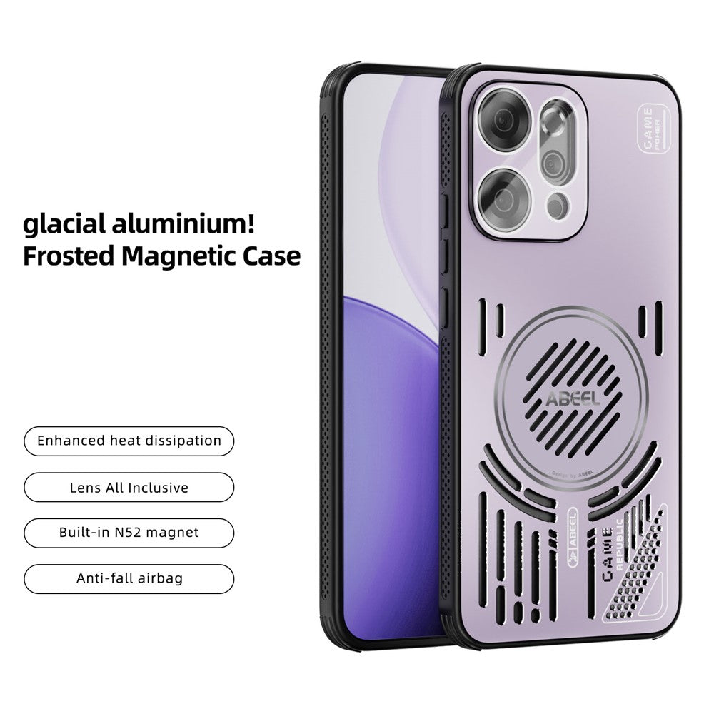 ABEEL For Oppo Reno14 Pro 5G (Global) Magnetic Case Aluminium Alloy + PC + TPU Hollow Heat Dissipation Phone Cover - Pink Purple