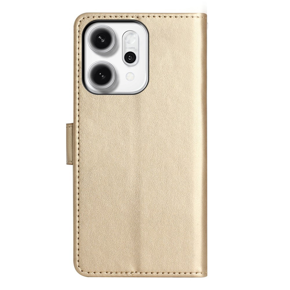 For Oppo Reno14 Pro 5G (Global) / Reno13 Pro 5G Leather Wallet Case Butterfly Flower Imprint Phone Cover with Strap - Gold