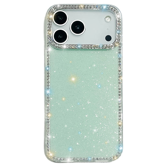 For iPhone 17 Pro Max Case Rhinestone Edge Glitter Back TPU + PC IMD Phone Cover - Glitter Light Green