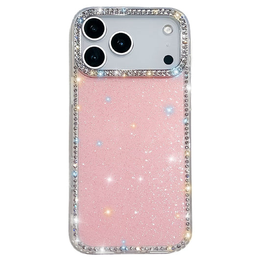 For iPhone 17 Pro Max Case Rhinestone Edge Glitter Back TPU + PC IMD Phone Cover - Glitter Light Pink