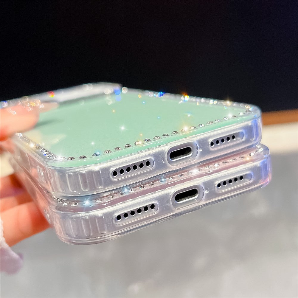 For iPhone 17 Pro Max Case Rhinestone Edge Glitter Back TPU + PC IMD Phone Cover - Glitter White