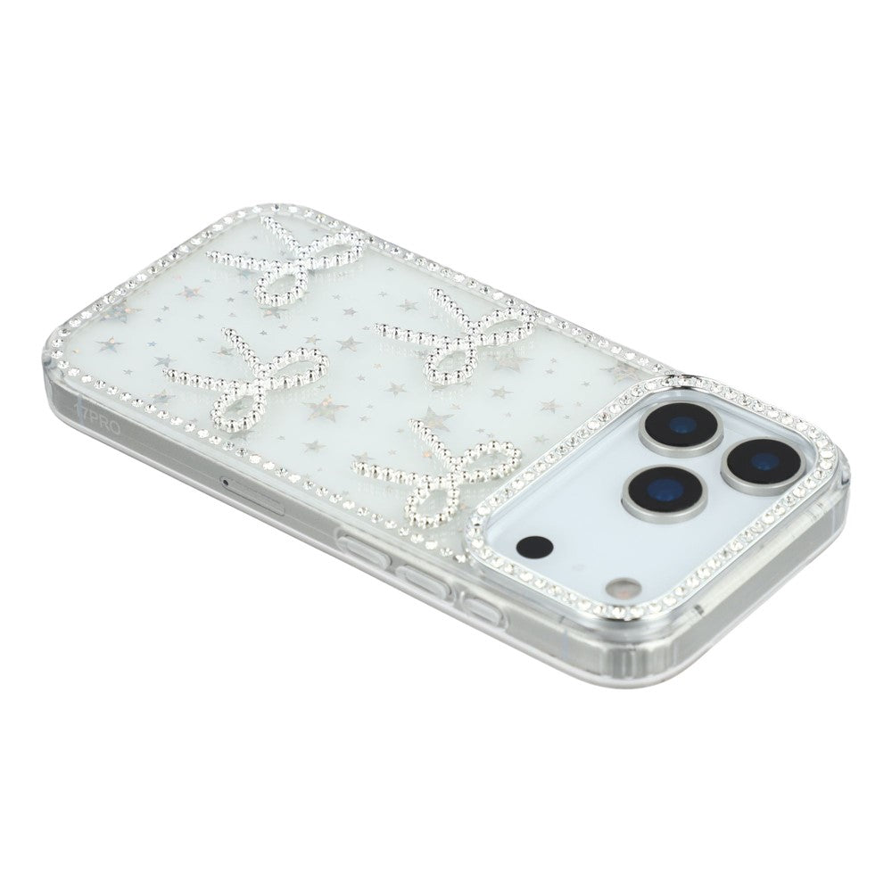 For iPhone 17 Pro Max Case Rhinestone Edge Butterfly Bow Decor TPU + PC IMD Phone Cover - Starry Transparent
