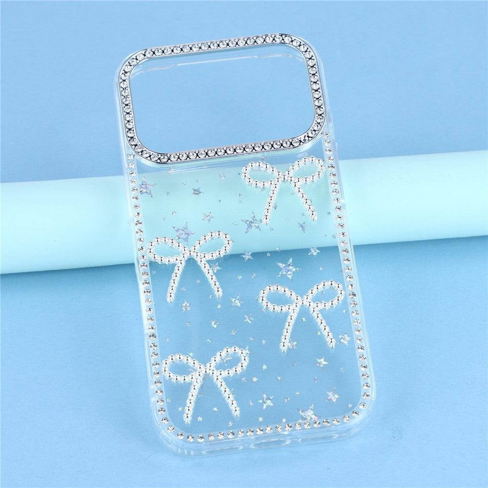 For iPhone 17 Pro Max Case Rhinestone Edge Butterfly Bow Decor TPU + PC IMD Phone Cover - Starry Transparent