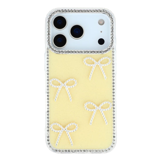 For iPhone 17 Pro Max Case Rhinestone Edge Butterfly Bow Decor TPU + PC IMD Phone Cover - Glitter Light Yellow
