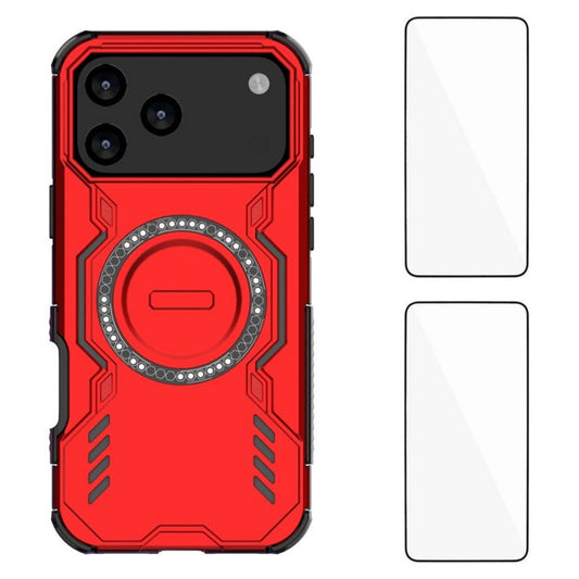 WANLONFENG DJ Series For iPhone 17 Pro Max Magnetic Case PC TPU Phone Cover with 2Pcs Screen Film (Big Lens Hole) - Red