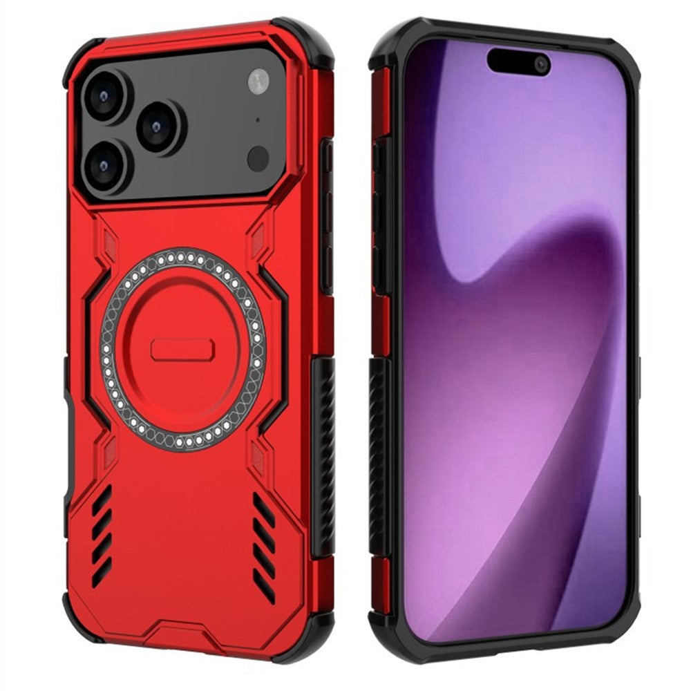 WANLONFENG DJ Series For iPhone 17 Pro Max Magnetic Case PC TPU Phone Cover with 2Pcs Screen Film (Big Lens Hole) - Red