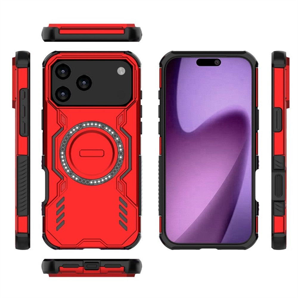 WANLONFENG DJ Series For iPhone 17 Pro Max Magnetic Case PC TPU Phone Cover with 2Pcs Screen Film (Big Lens Hole) - Red