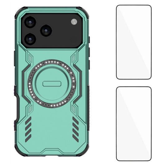 WANLONFENG DJ Series For iPhone 17 Pro Max Magnetic Case PC TPU Phone Cover with 2Pcs Screen Film (Big Lens Hole) - Green