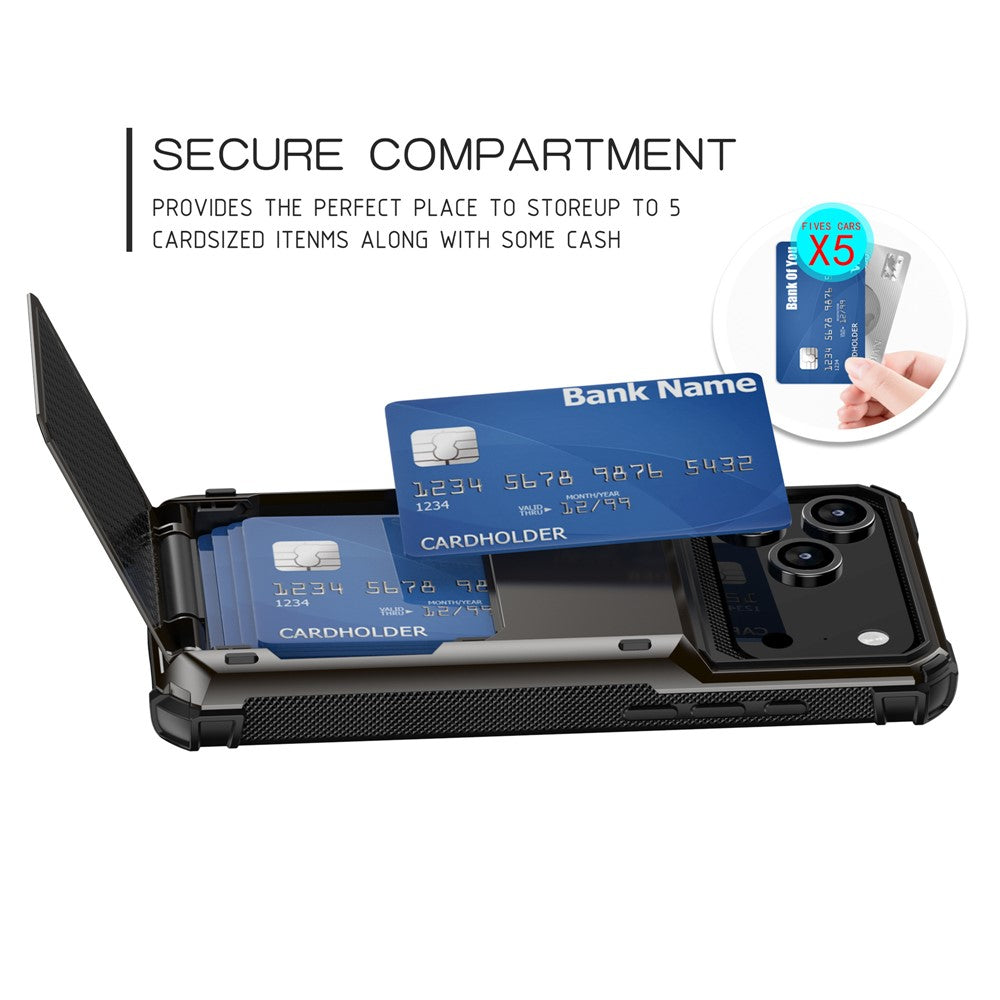 For iPhone 17 Pro Max Case PC + TPU Dual Layer Back Phone Cover with Card Holder - Black