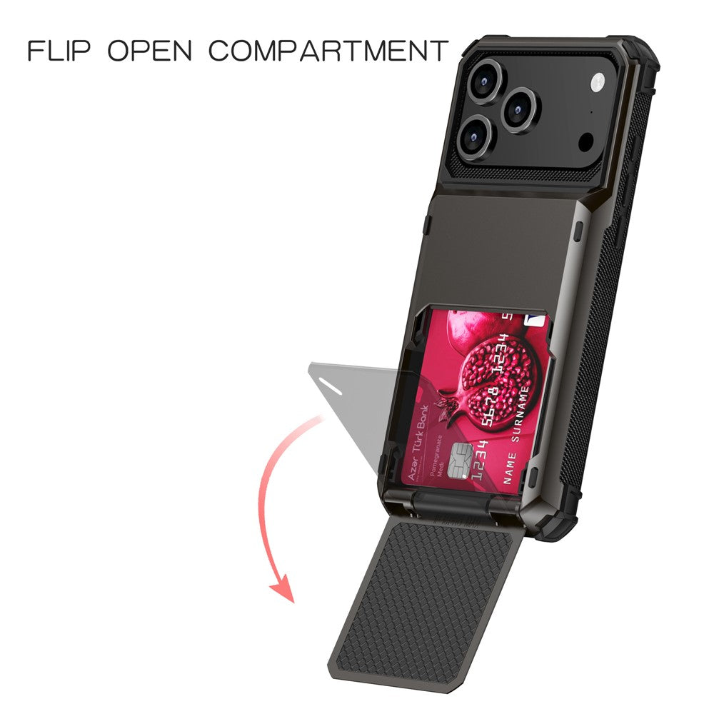 For iPhone 17 Pro Max Case PC + TPU Dual Layer Back Phone Cover with Card Holder - Red