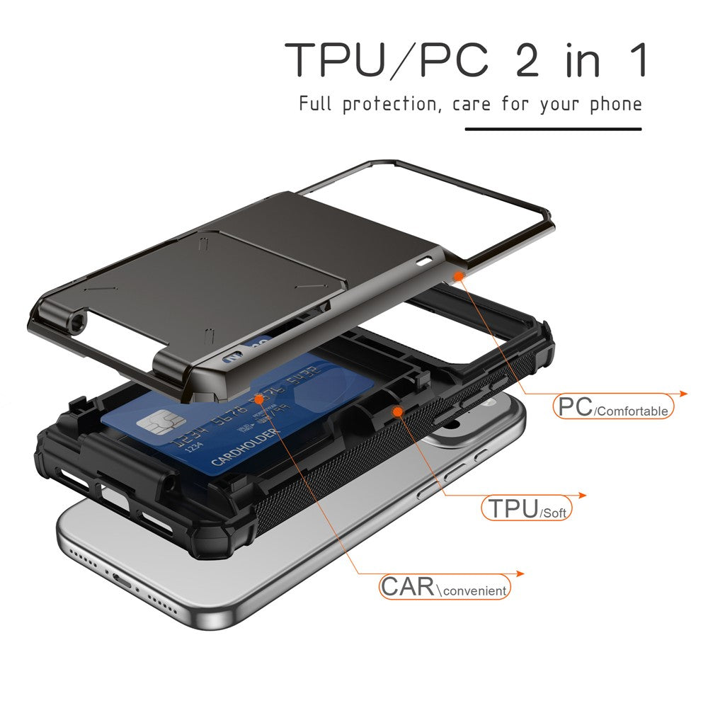 For iPhone 17 Pro Max Case PC + TPU Dual Layer Back Phone Cover with Card Holder - Red