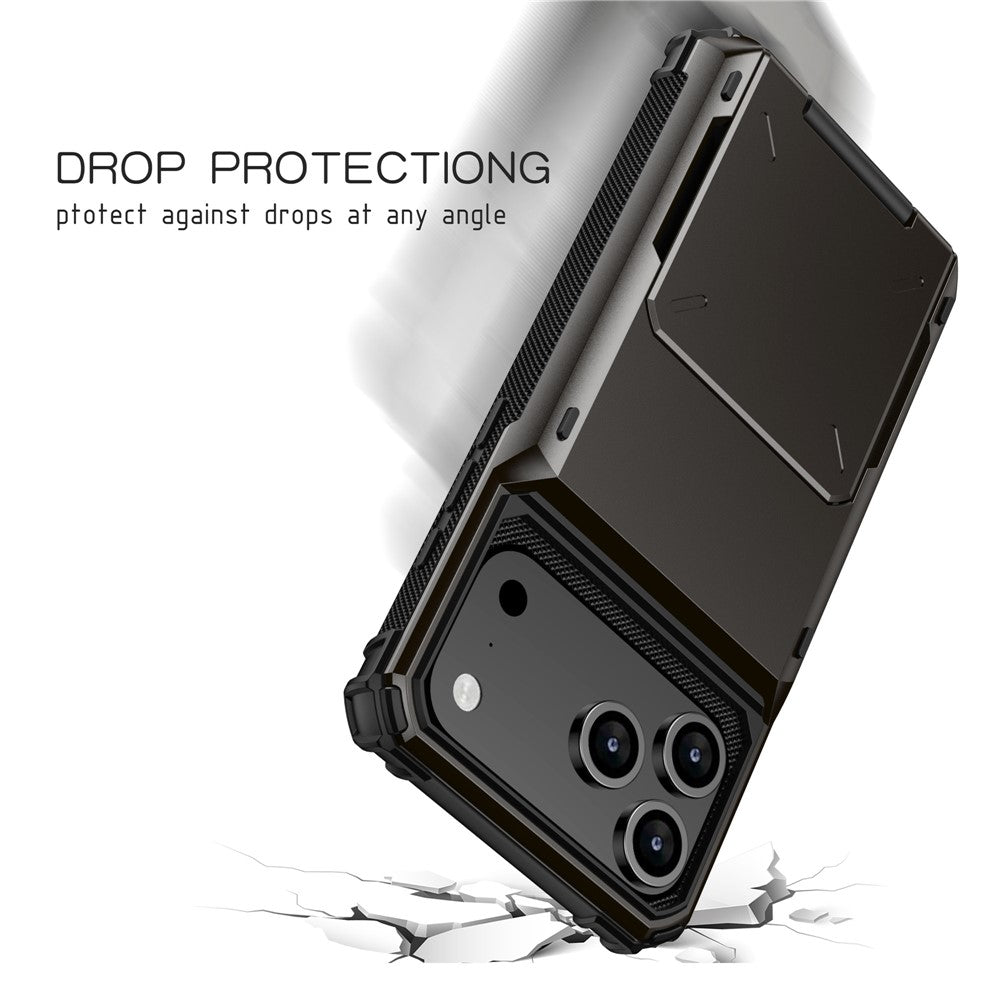 For iPhone 17 Pro Max Case PC + TPU Dual Layer Back Phone Cover with Card Holder - Red