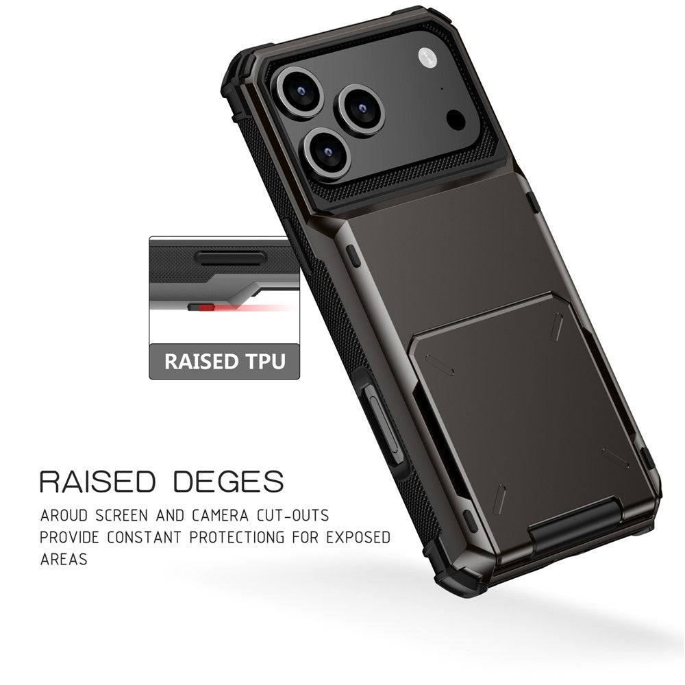 For iPhone 17 Pro Max Case PC + TPU Dual Layer Back Phone Cover with Card Holder - Red