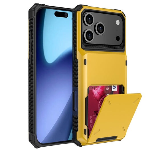 For iPhone 17 Pro Max Case PC + TPU Dual Layer Back Phone Cover with Card Holder - Yellow
