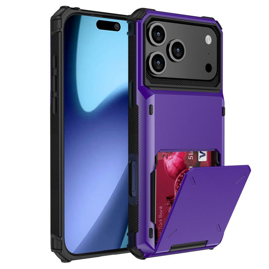 For iPhone 17 Pro Max Case PC + TPU Dual Layer Back Phone Cover with Card Holder - Purple