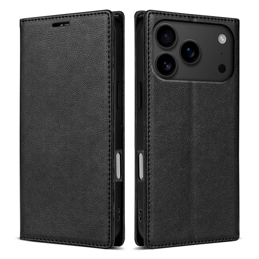 For iPhone 17 Pro Max Wallet Case Magnetic Closure PU Leather Phone Cover - Black