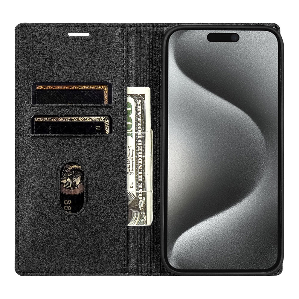 For iPhone 17 Pro Max Wallet Case Magnetic Closure PU Leather Phone Cover - Black