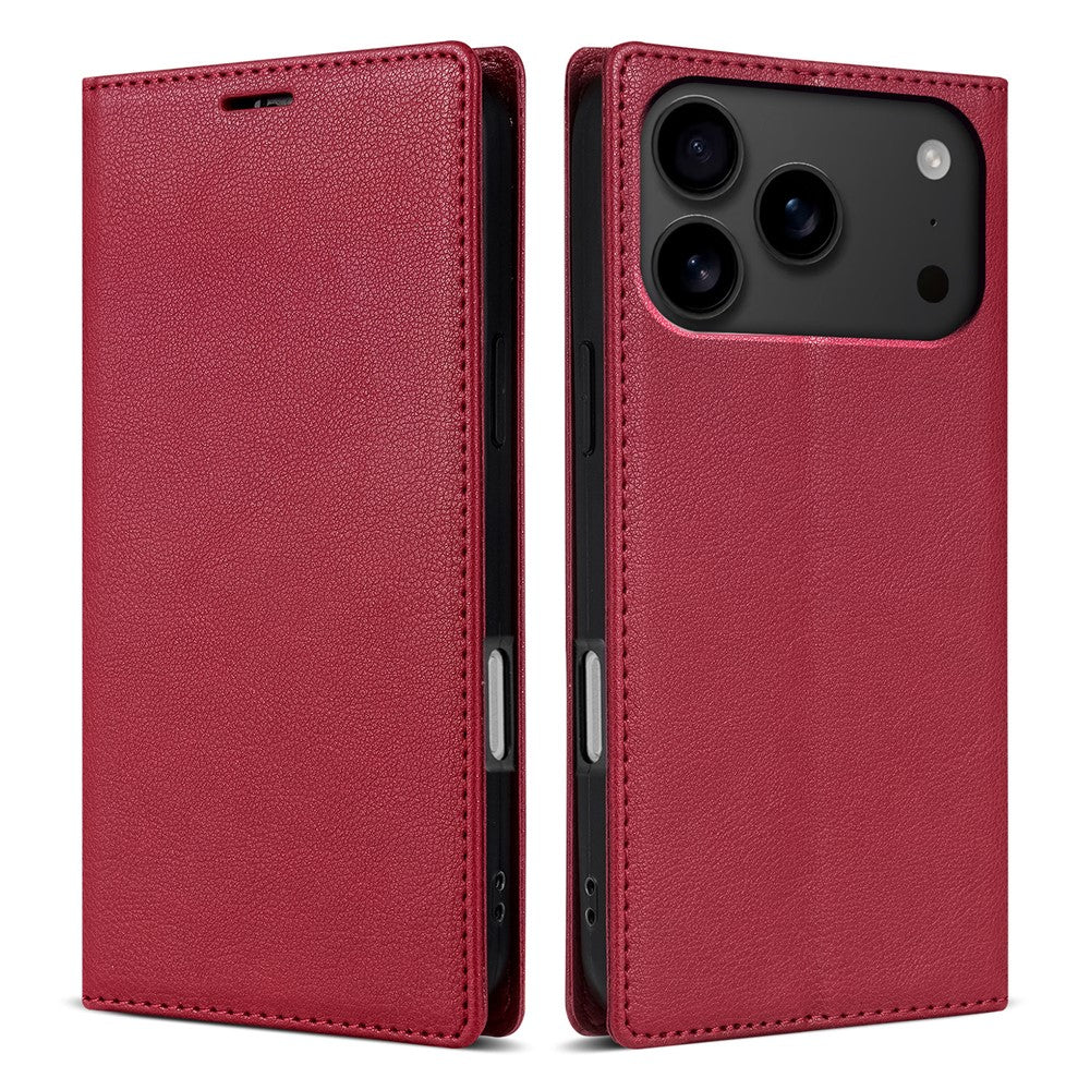 For iPhone 17 Pro Max Wallet Case Magnetic Closure PU Leather Phone Cover - Red